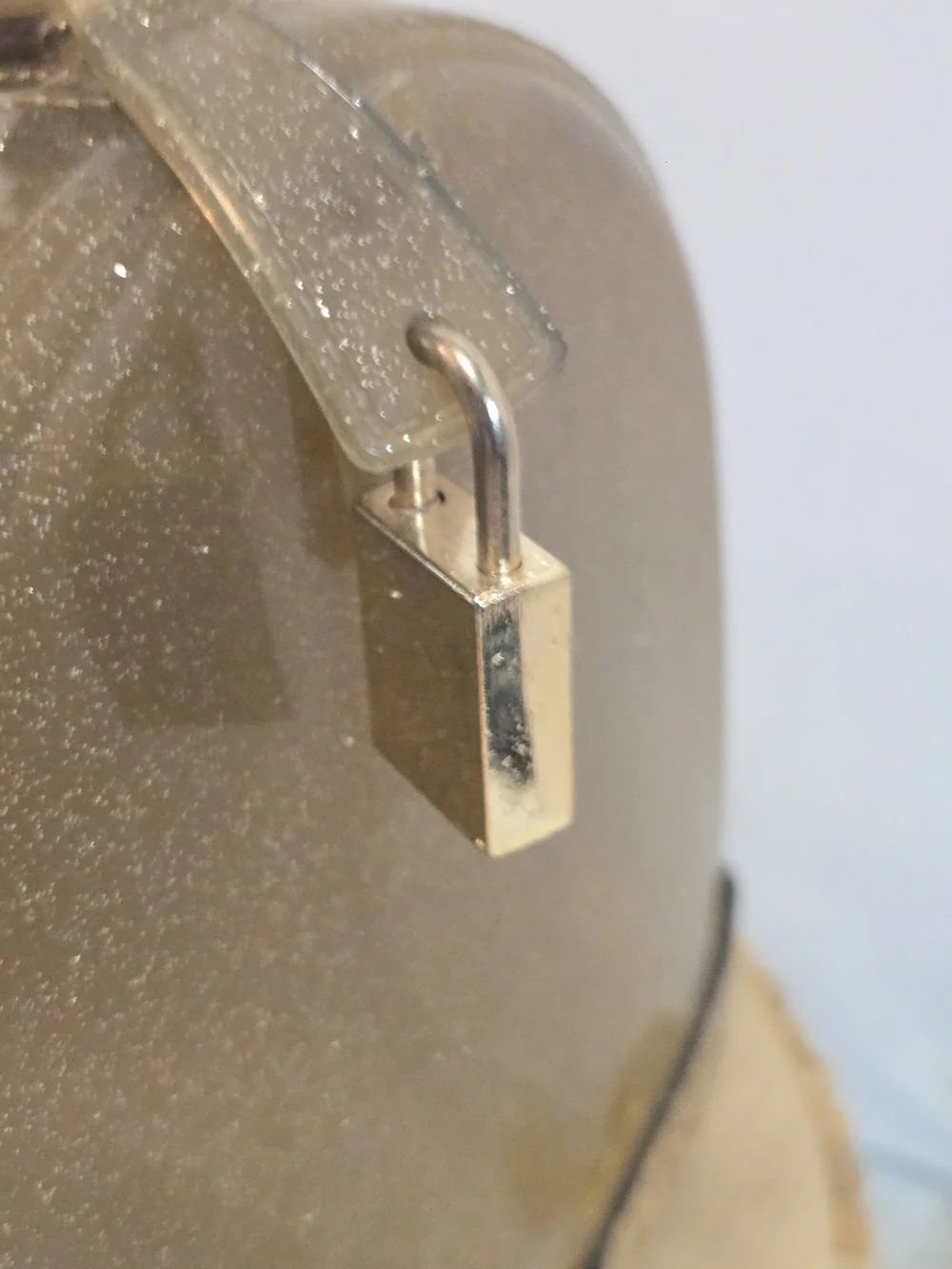 Glitter Dome Satchel in Taupe with Snake-Print Trim